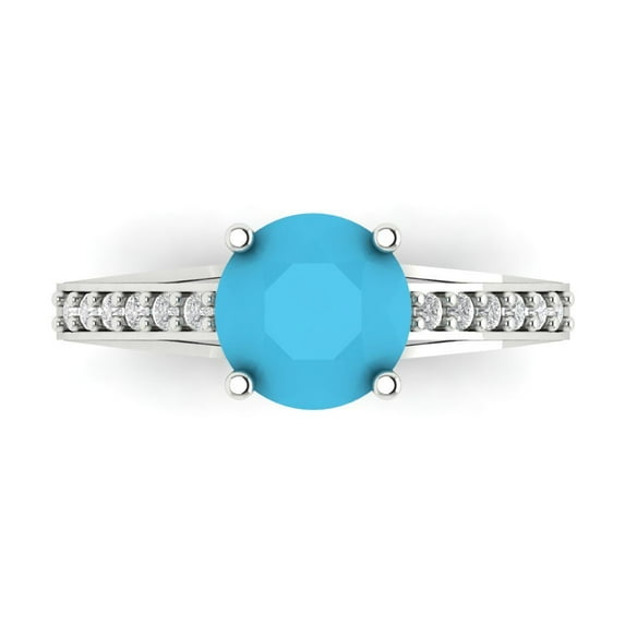 Clara Pucci 14K White Gold Solid Gold Turquoise Solitaire with Accents Anniversary Ring for Women - 2.21 cttw Round Cut