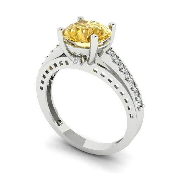 2.21ct round cut yellow moissanite 14k white gold Bridal Wedding Engagement Promise Anniversary Ring for Women size 10.75