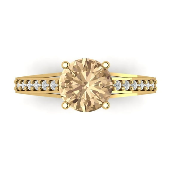 Clara Pucci 14K Yellow Gold Solid Gold YellowMoissanite Solitaire with Accents Anniversary Ring for Women - 2.21 cttw Round Cut