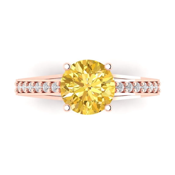 Clara Pucci 14K Rose Gold Solid Gold Citrine Solitaire with Accents Anniversary Ring for Women - 2.21 cttw Round Cut