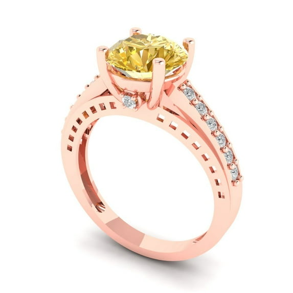 2.21ct round cut yellow natural citrine 14k rose gold Bridal Wedding Engagement Promise Anniversary Ring for Women size 7