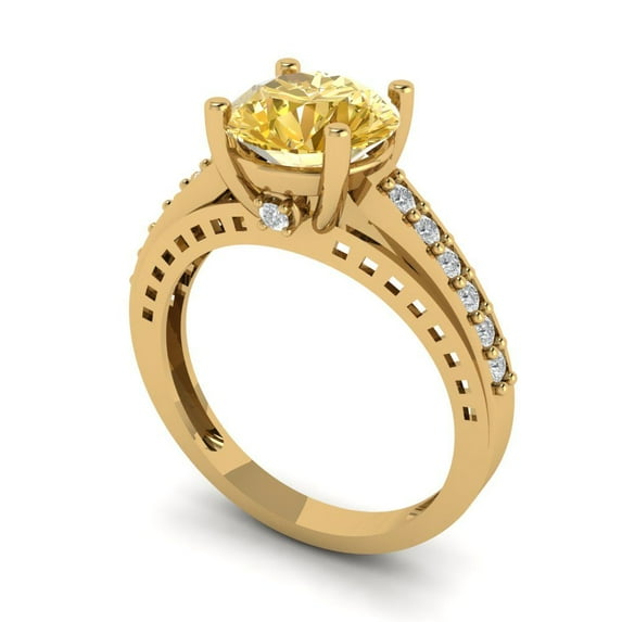2.21ct round cut yellow natural citrine 14k yellow gold Bridal Wedding Engagement Promise Anniversary Ring for Women size 5.5