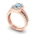 thumbnail image 1 of 2.22 ct Brilliant Emerald Cut Blue Zircon 14k Rose Gold Halo Solitaire with Accents Engagement Bridal Wedding Ring Band Set, 1 of 7