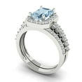 thumbnail image 1 of 2.22 ct Brilliant Emerald Cut Natural Aquamarine 14k White Gold Halo Solitaire with Accents Engagement Bridal Wedding Ring Band Set size 6.25, 1 of 7