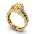 thumbnail image 1 of 2.22 ct Brilliant Emerald Cut Natural Citrine 18K Yellow Gold Halo Solitaire with Accents Engagement Bridal Wedding Ring Band Set size 7.25, 1 of 7