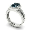 thumbnail image 1 of 2.22 ct Brilliant Emerald Cut Natural London Blue Topaz 18K White Gold Halo Solitaire with Accents Engagement Bridal Wedding Ring Band Set size 8.25, 1 of 7