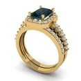 thumbnail image 1 of 2.22 ct Brilliant Emerald Cut Natural London Blue Topaz 18K Yellow Gold Halo Solitaire with Accents Engagement Bridal Wedding Ring Band Set size 10.25, 1 of 7