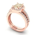 thumbnail image 1 of 2.22 ct Brilliant Emerald Cut Natural Morganite 18K Rose Gold Halo Solitaire with Accents Engagement Bridal Wedding Ring Band Set size 5, 1 of 7