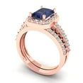 thumbnail image 1 of 2.22 ct Brilliant Emerald Cut Blue Sapphire 18K Rose Gold Halo Solitaire with Accents Engagement Bridal Wedding Ring Band Set size 4, 1 of 7