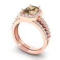 thumbnail image 1 of 2.22 ct Brilliant Emerald Cut Champagne 18K Rose Gold Halo Solitaire with Accents Engagement Bridal Wedding Ring Band Set size 10, 1 of 7