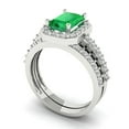 thumbnail image 1 of 2.22 ct Brilliant Emerald Cut Emerald 14k White Gold Halo Solitaire with Accents Engagement Bridal Wedding Ring Band Set size 5, 1 of 7