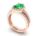 thumbnail image 1 of 2.22 ct Brilliant Emerald Cut Emerald 18K Rose Gold Halo Solitaire with Accents Engagement Bridal Wedding Ring Band Set size 4.5, 1 of 7