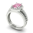 thumbnail image 1 of 2.22 ct Brilliant Emerald Cut Pink Zircon 18K White Gold Halo Solitaire with Accents Engagement Bridal Wedding Ring Band Set size 8.75, 1 of 7
