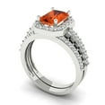 thumbnail image 1 of 2.22 ct Brilliant Emerald Cut Red Zircon 14k White Gold Halo Solitaire with Accents Engagement Bridal Wedding Ring Band Set size 8.5, 1 of 7