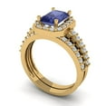 thumbnail image 1 of 2.22 ct Brilliant Emerald Cut Tanzanite 14k Yellow Gold Halo Solitaire with Accents Engagement Bridal Wedding Ring Band Set size 8.5, 1 of 7