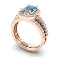 thumbnail image 1 of 2.22 ct Brilliant Emerald Cut Blue Moissanite 14k Rose Gold Halo Solitaire with Accents Engagement Bridal Wedding Ring Band Set size 8, 1 of 7