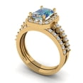 thumbnail image 1 of 2.22 ct Brilliant Emerald Cut Blue Moissanite 18K Yellow Gold Halo Solitaire with Accents Engagement Bridal Wedding Ring Band Set size 9.5, 1 of 7