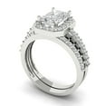 thumbnail image 1 of 2.22 ct Brilliant Emerald Cut Moissanite 14k White Gold Halo Solitaire with Accents Engagement Bridal Wedding Ring Band Set size 4, 1 of 7