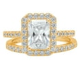 thumbnail image 1 of 2.22 ct Emerald Cut Genuine Cultured Diamond SI1-SI2 J-K 14K Yellow Gold Halo Engagement Wedding Bridal Set Designer Ring bW/ Set size 3.5, 1 of 6