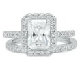 thumbnail image 1 of 2.22 ct Emerald Cut Genuine Cultured Diamond VS1-VS2 J-K 18K White Gold Halo Engagement Wedding Bridal Set Designer Ring bW/ Set size 5, 1 of 6