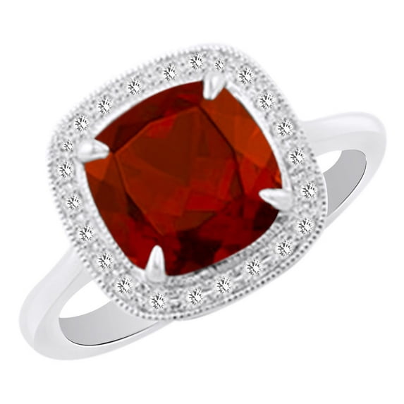 AFFY (2.22 cttw) Simulated Red Garnet & White Natural Diamond Halo Engagement Wedding Ring In 14K Solid White Gold With, Ring Size 6