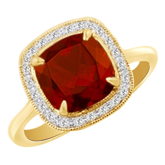 AFFY (2.22 cttw) Simulated Red Garnet & White Natural Diamond Halo Engagement Wedding Ring In 14K Solid Yellow Gold With, Ring Size 13