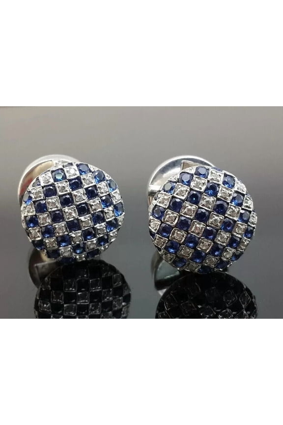 2.22Ct Round Cut Lab-Created Sapphire & Diamond Cufflinks 14k White Gold Plated Silver