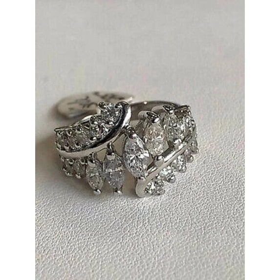 2 Ct Marquise Cut White Moissanite Women Wedding Band Ring 14k White Gold Plated