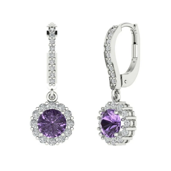 2.235 ct Lever-Back Drop Dangle Earrings for Women | 6mm Round Cut Simulated Alexandrite | 18K White Gold