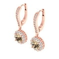 thumbnail image 1 of 2.23Ct Round Cut Halo Drop Dangle Yellow Moissanite 18K Rose Solid Solid Gold Everyday Dainty Earrings Lever Back, 1 of 7