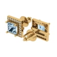 thumbnail image 1 of 2.24 Ct Princess Cut Halo Studs Blue Crystal 14K Yellow Solid Gold Everyday Dainty Earrings Screw Back, 1 of 7