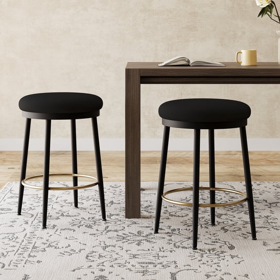 2 Of 25.35'' Modern Counter Stools, Black With Iron Frame & Sponge Cushion, Footrest, Improves Kitchen/bedroom/dining Spaces Stools ( 2), And Comfy Ideal For Multiple Spaces, Stylish User-