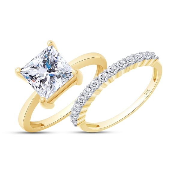 2.25 CT 7MM Princess Cut Lab Created Moissanite Diamond Engagement Solitaire Ring With Band In 14K Yellow Gold Over Sterling Silver (2.25 Cttw) - 10.5