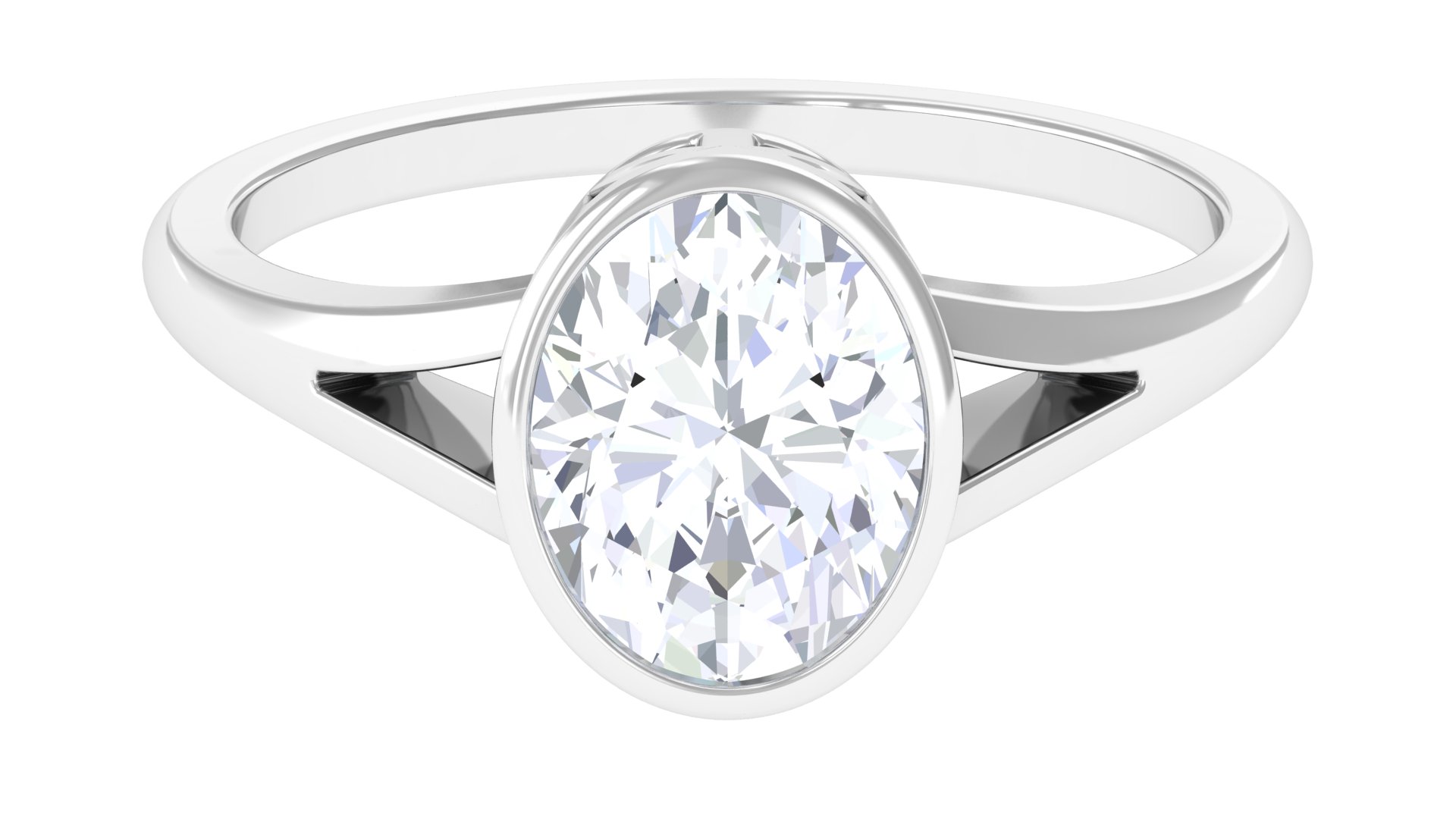 2.25 CT Bezel Set Oval Shape Moissanite Engagement Ring, Moissanite