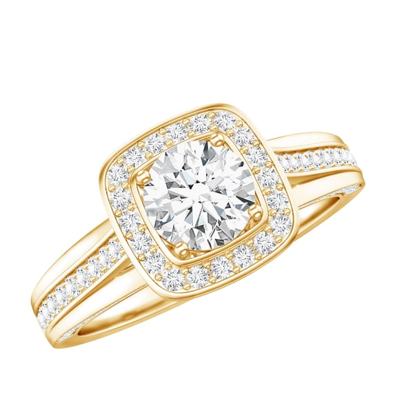 2.25 CT Classic Moissanite Engagement Ring for Women in Gold, Moissanite Accent Ring, 10K Yellow Gold, US 7.50