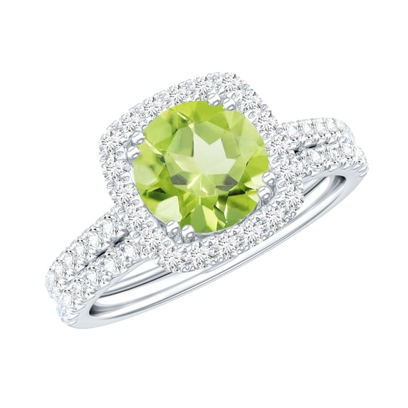 Rosec Jewels Peridot Wedding Bridal Ring Set of 2 - Peridot Engagement Ring with Enhancer - AAA Quality - with Jewelry Box, 10K White Gold, US 4.50