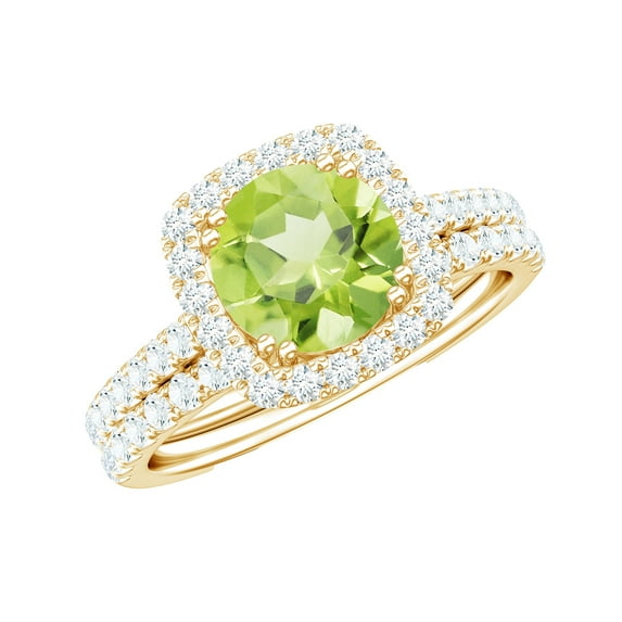 Rosec Jewels Peridot Wedding Bridal Ring Set of 2 - Peridot Engagement Ring with Enhancer - AAA Quality - with Jewelry Box, 14K Yellow Gold, US 4.50