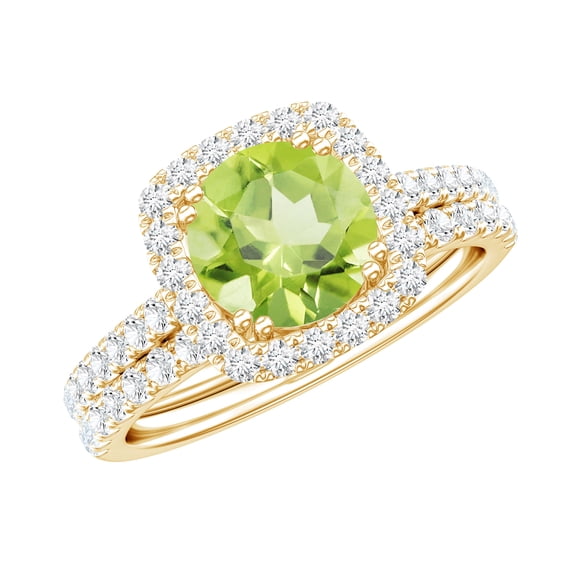 Rosec Jewels Peridot Wedding Bridal Ring Set of 2 - Peridot Engagement Ring with Enhancer - AAA Quality - with Jewelry Box, 14K Yellow Gold, US 7.00