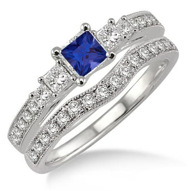 2.75 Carat Square Shape Blue Sapphire And Moissanite Diamond Wedding ...
