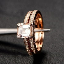 2.25 Carat 6mm Princess Cut Morganite and Diamond Moissanite Bridal Wedding Ring Set in Rose Gold Bestselling Design