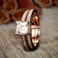 thumbnail image 1 of 2.25 Carat 6mm Princess Morganite and Diamond Moissanite Bridal Wedding Ring Set Bestselling Design with 18k Gold Plating, 1 of 5