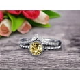 thumbnail image 1 of 2.25 Carat 6mm Round Cut Champagne Diamond Moissanite Engagement Ring With V-Shaped Wedding Band 10k White Gold Art Deco Bridal Set Anniversary Gift, 1 of 5