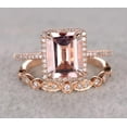 thumbnail image 1 of 2.25 Carat 7x5mm Emerald Cut Morganite Bridal Set with Diamond Moissanites Perfect Halo Bridal Set on Sale with 18k Gold Plating, 1 of 2