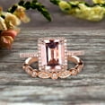 thumbnail image 1 of 2.25 Carat 7x5mm Emerald Cut Morganite Engagement Ring Set Bridal Ring 10k Rose Gold Art Deco Halo Stacking Matching Band Shining Startling Ring Gift, 1 of 4