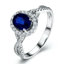 2.25 Carat 8x6mm Oval Shape Blue Sapphire And Diamond Moissanite Double Halo Engagement Ring in 10k White Gold