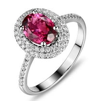 2.25 Carat 8x6mm Red Ruby Moissanite Diamond Double Halo Classic Engagement Ring for Women in 10k White Gold