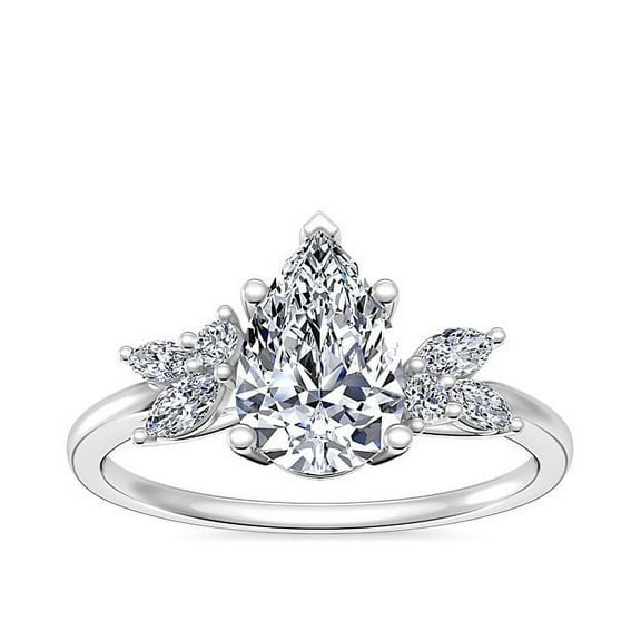 2.25 Carat Beautiful PPear Cut Moissanite Floral Wedding Ring for Women Solid 14K Genuine White Gold Ring Size 7 by Diamond-Capitals