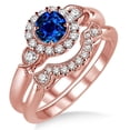 thumbnail image 1 of 2.25 Carat Blue Sapphire And Moissanite Diamond Engagement Ring Antique Three Stone Flower Halo Bridal Set on 10k Rose Gold, 1 of 2
