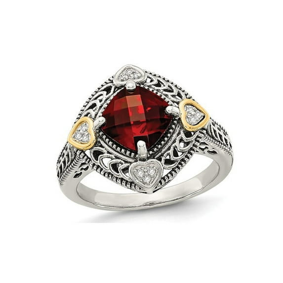 2.25 Carat (Ctw) Natural Garnet Ring in Sterling Silver with 14K Gold Accents for Women
