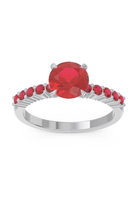 2.25 Carat Elegant Round Shape Red Ruby Gemstone Engagement Ring for Ladies Solid 18K White Gold Size 11.5 by Diamond-Capitals